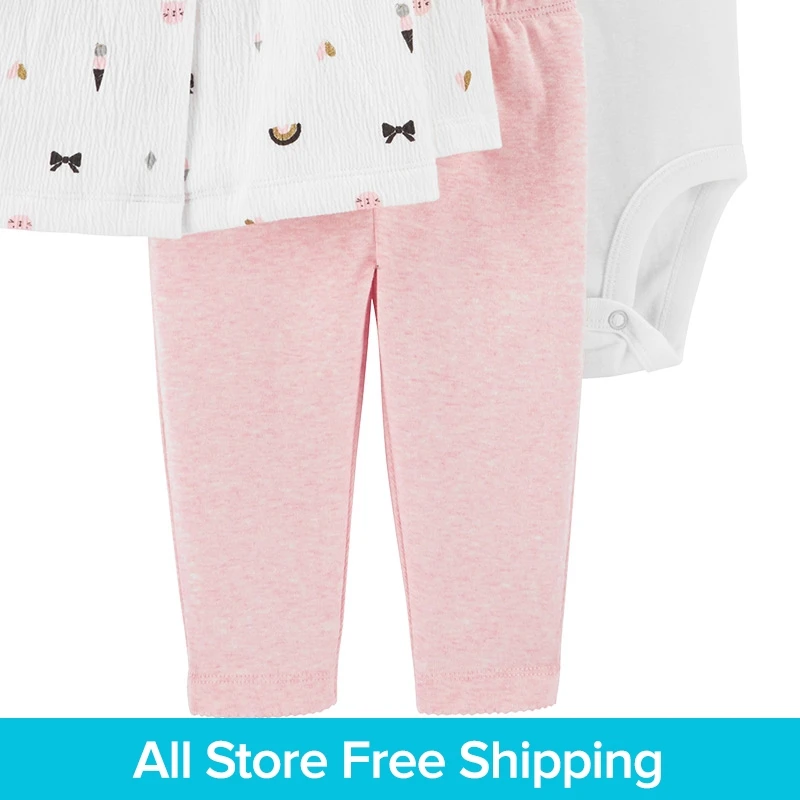 3 шт трикотажное нижнее белье easy on Штаны милые print button front Кардиган комплект Carter's