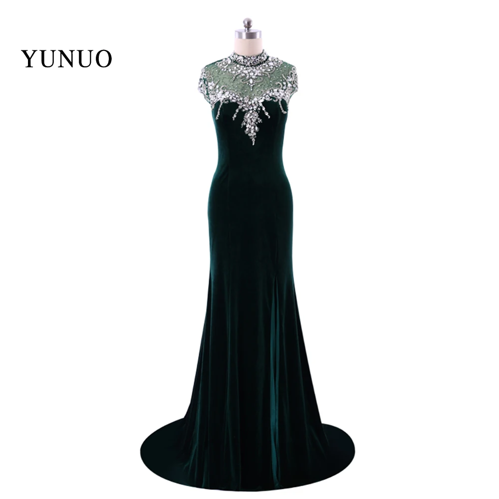 

Glamorous Long Evening Dresses 2019 High Neck A-Line Sparkly vestido longo Crystals Robe De Soiree Real Custom Size x11261