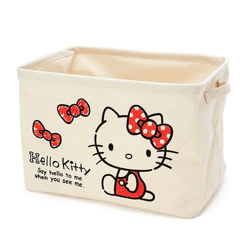 Складная Милая парусиновая корзина для хранения Hello kitty, водонепроницаемая мультяшная конструкция для игрушек, одежды, обуви, детской комнаты, дома - Цвет: Kitty square hamper