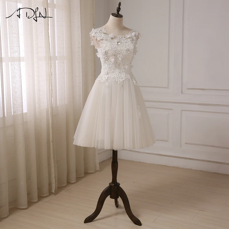 Cap Sleeve Beaded Lace Tulle A-line Short Wedding Dress