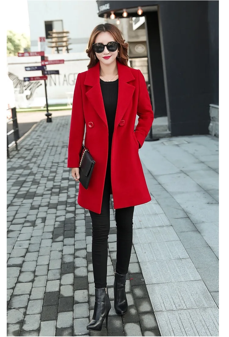 Новинка, осенне-зимнее длинное шерстяное пальто, женское тонкое пальто с отложным воротником, женские корейские черные пальто, Casaco Feminino, большие размеры, M-4XL