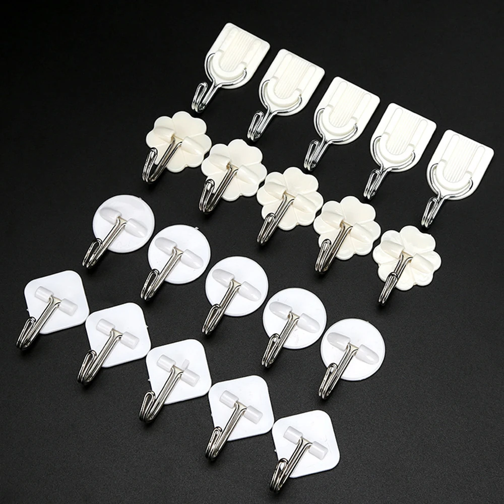 

20PCs Square Plastic Self Adhesive Wall Hooks For Hanging 180 Degree Rotating Stick On Hooks For Bathroom Kitchen Hooks