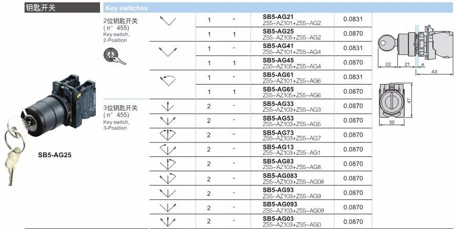Водонепроницаемый ключ замок переключатель Селекторный переключатель поворотный переключатель ручка переключатель два или три положения SB5(LA68S XB5)-AG25