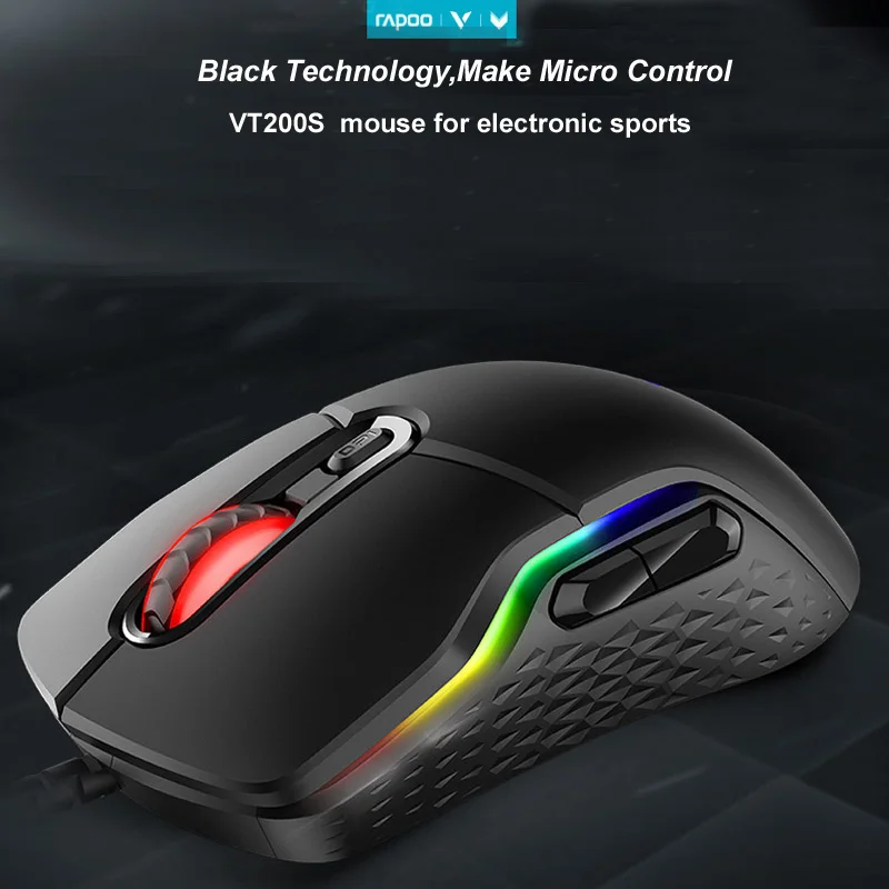 Rapoo Wired Gaming Mouse Mice 16000DPI 400IPS IR Optical Sensor VT Customizable Chip RGB Backlit 8 Programmable Keys Ergonomic