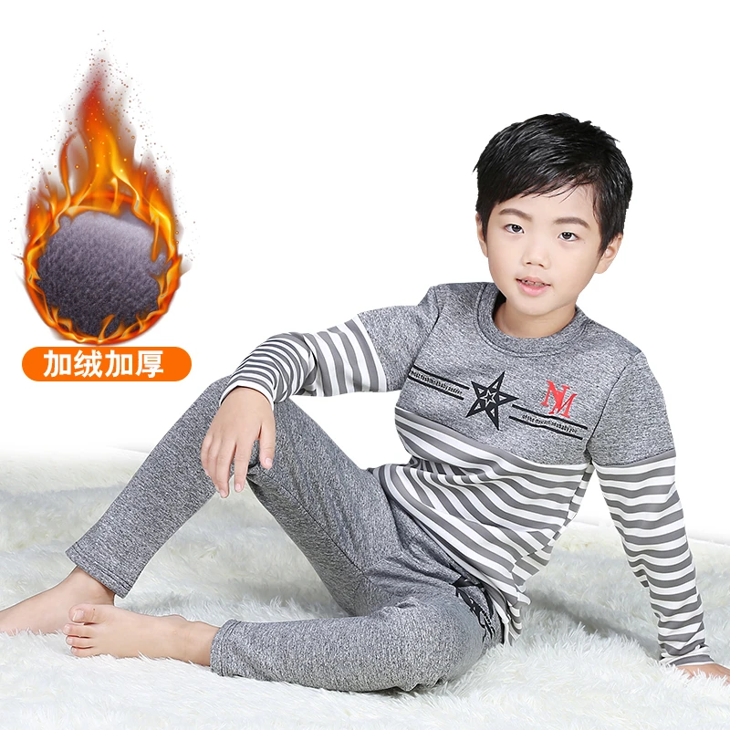 

kids thermal underwear long johns winter thicken cotton underwear set for boys 8 9 12 14 years blue gray