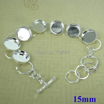 

Blank Bracelet Settings Findings Craft w/ 15mm Round Deep Wall Bezel cups Glass Cabochon Bases Cuff Bracelet Silver tone