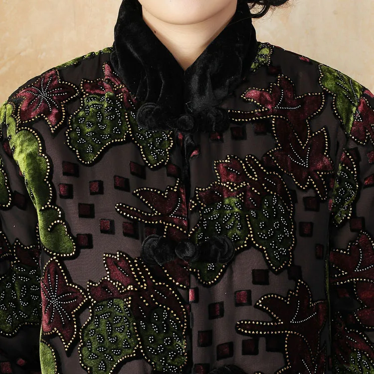 Cristal 4xl Hiver Faux Pardessus Femmes Taille Manteau 3xl Col Mère Bling Chinois Chaud rouge Plus Rembourré Vert Veste Outwear Coton Mandarin qpAEf