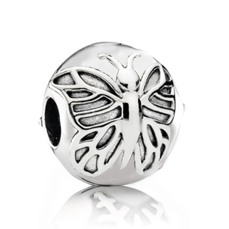 

5PCS Silver Plated Round Butterfly Big Hole Ball Bead Fit Pandora Women Bracelets&Bangles Making DIY Wholesale