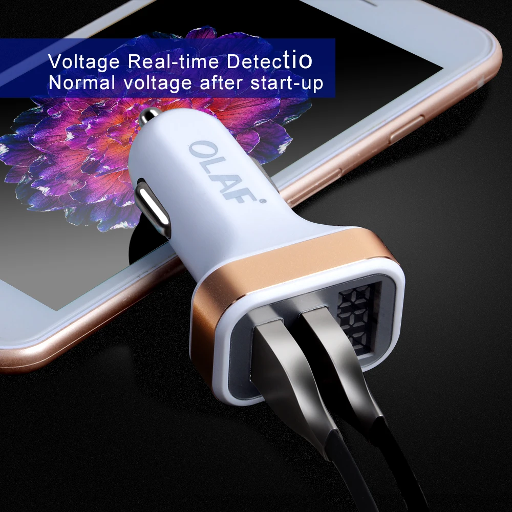 OLAF Dual USB Car Charger LED Digital Display GPS Auto Fast Charge Adapter USB Chargers For Samsung Xiaomi Tablet Car-Charger (6)