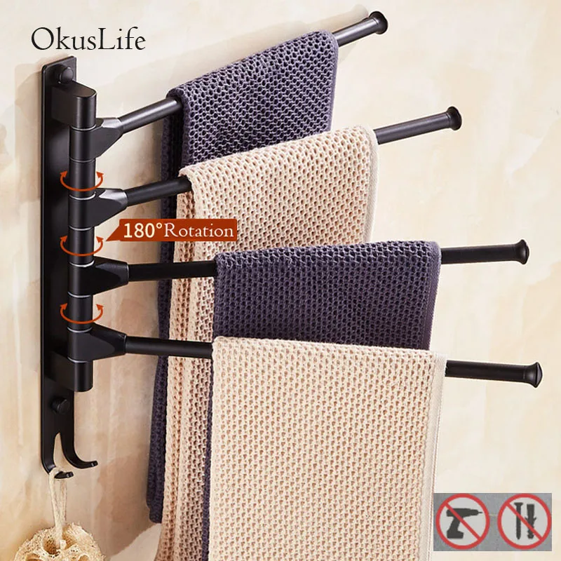 

Nail Free No Drilling Towel Rack Multi Arms Anti-slip Towel Hanging with Hooks Towel Rack Movable Towel Bars Bathroom Shelf