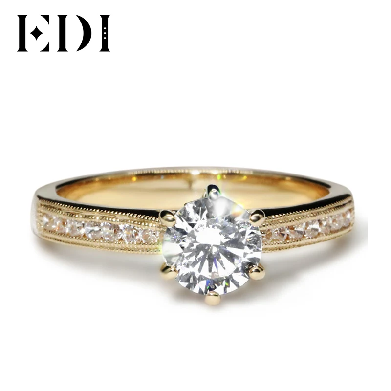 EDI Luxury 14k Yellow 1ct Round Cut Lab Grown Diamond Engagement