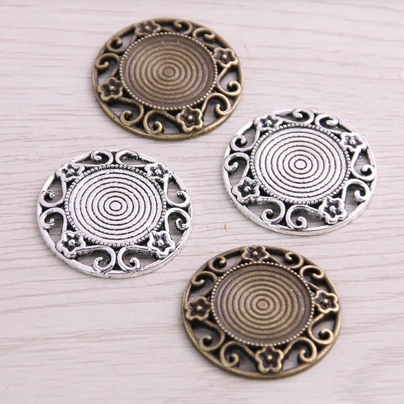 

SWEET BELL 8pcs/lot 16mm Inner Size Two Color Fame Style Flowers Round Cabochon + Glass Base Setting Charms Pendant