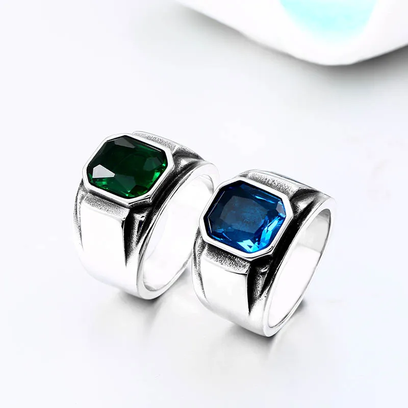BEIER new store Stylish square embedding green and blue stones for men and women's high quality jewelry gifts LLBR8-586R