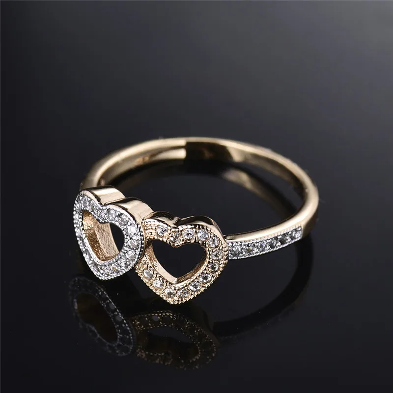 Кольца будонг Бесконечность для женщин подарок на день Святого Валентина мода два сердца любовь золотого цвета кольцо Кристалл циркония ювелирные изделия xuR254