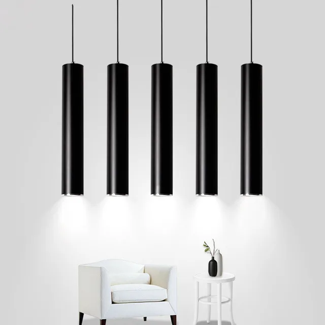 LED Modern Pendant Lights Long tube Black Pendant Lamp Island Bar