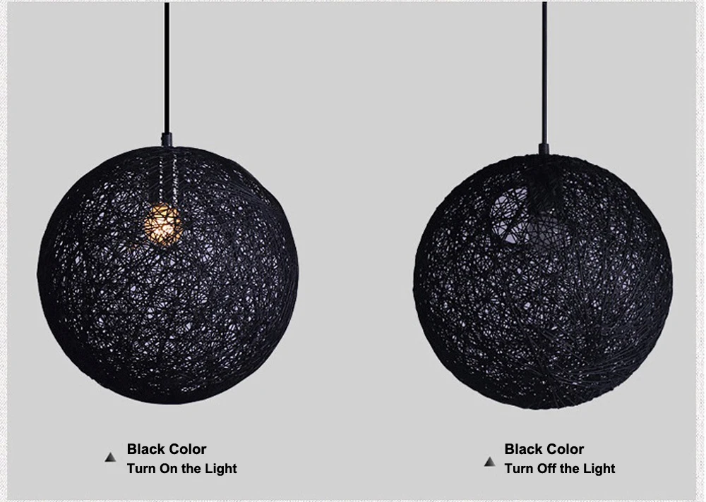 GO OCEAN Pendant Lights E27 Pendant Lamp Colorful Wood Rattan Parlor Light Fixtures For Restaurants Living Room Lighting (12)black