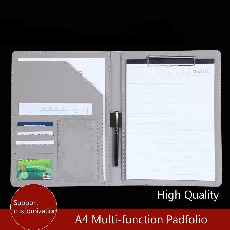 

A4 PU Leather Padfolio Clipboard Folder for Documents Office School Organizer Multi-function Padfolio Organizer Planner HJW301