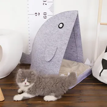 

Felt Pet Bed Shark Shaped House Foldable Pet Warm Cushion for Dog Cats Drop Shipping
