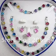 Модные украшения из циркония ожерелье браслет кольцо кулон серьги набор#58