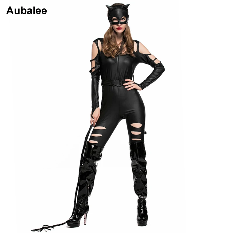 Aubalee 2017 New Cat Women Black Jumpsuit Catwoman Sexy Costumes Party