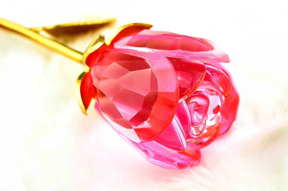 Free Shipping Romantic Crystal Rose Flower Love Forever Craft Gift Long