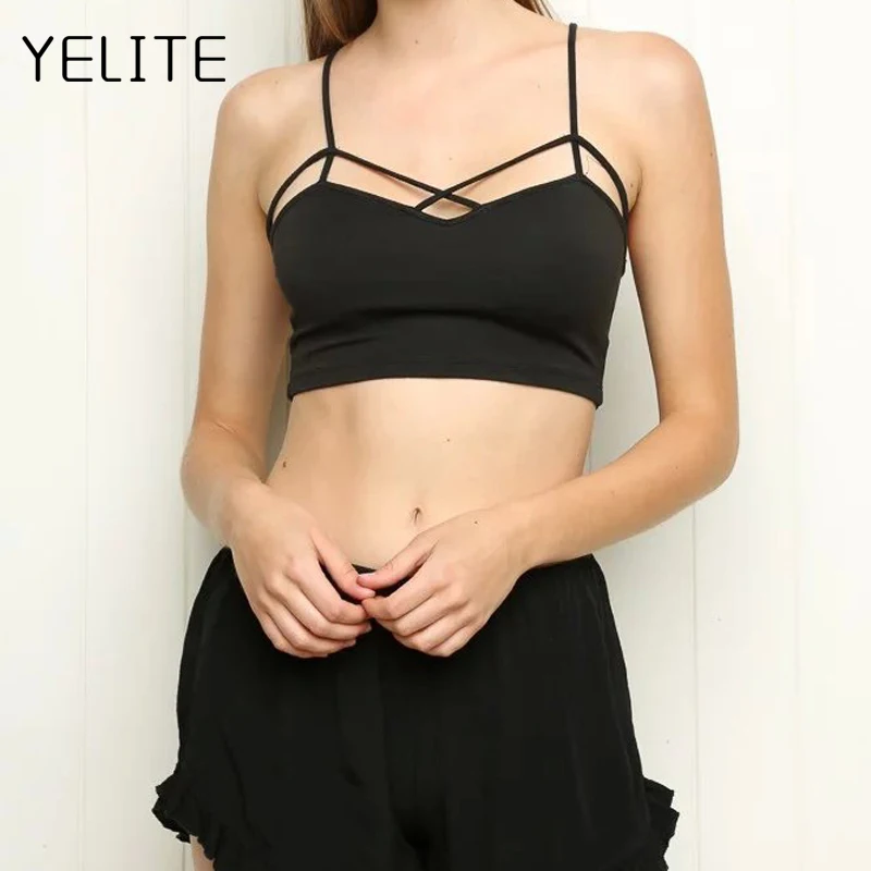Женский укороченный топ YELITE белый/черный с вырезами и перекрестной шнуровкой на