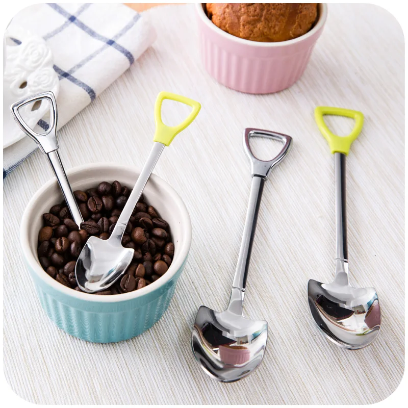 Нержавеющая сталь в форме лопаты кофейная ложка с длинной ручкой ложка десерт чай суп мешалка столовые приборы кухонные принадлежности