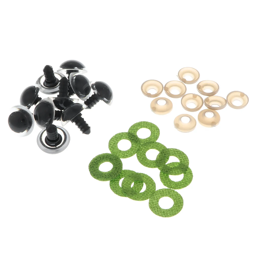 100pcs 10 Colors Plastic Round Safety Eyes + Glitter Nonwovens + Washers For Teddy Bear Soft Stuffed Toy DIY 16mm/18mm/20mm/24mm