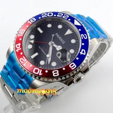 40mm parnis blue red ceramic bezel GMT sapphire automatic mens watch
