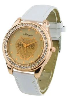 

YCYS!Champagne Dial Owl Women's Crystals Decorated Quartz Wrist Watch White Band