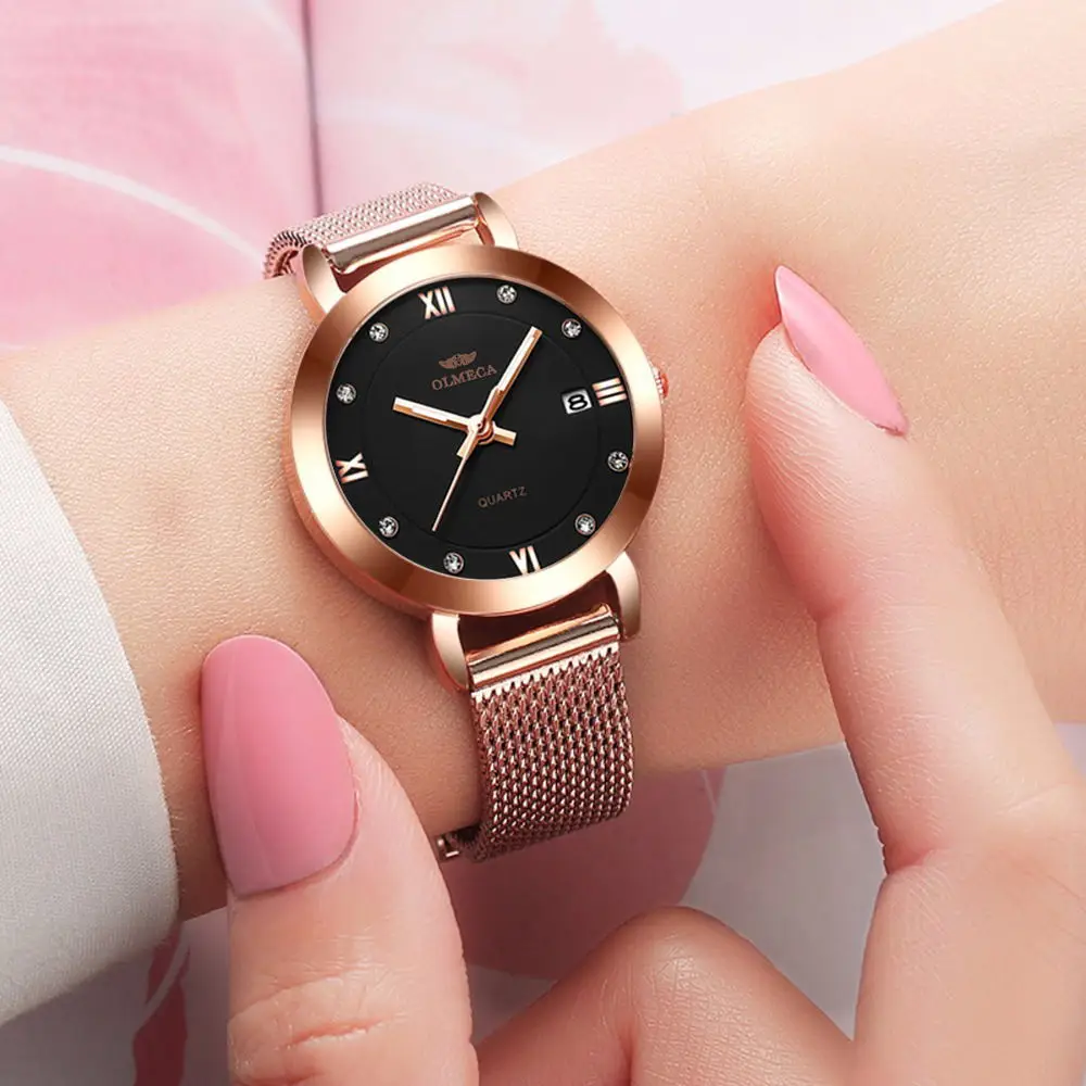 

Women Bracelet Watch Luxury Brand Quartz Ladies Dress Wristwatches Small Rose Gold Mesh Rhinestone Female Clock relogio feminino