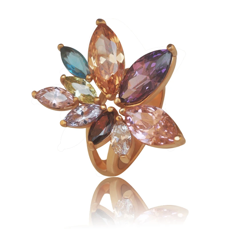 

MxGxFam 2016 New Luxury Flower Multicolor Women Ring 18 Gold Color AAA Zircon
