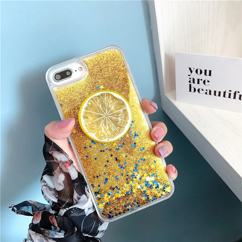 

Blucub lemon quicksand Case for iphone8 7Plus Dynamic liquid glitter Case For iphone 6 6s 6Plus girl style Fruit case cover