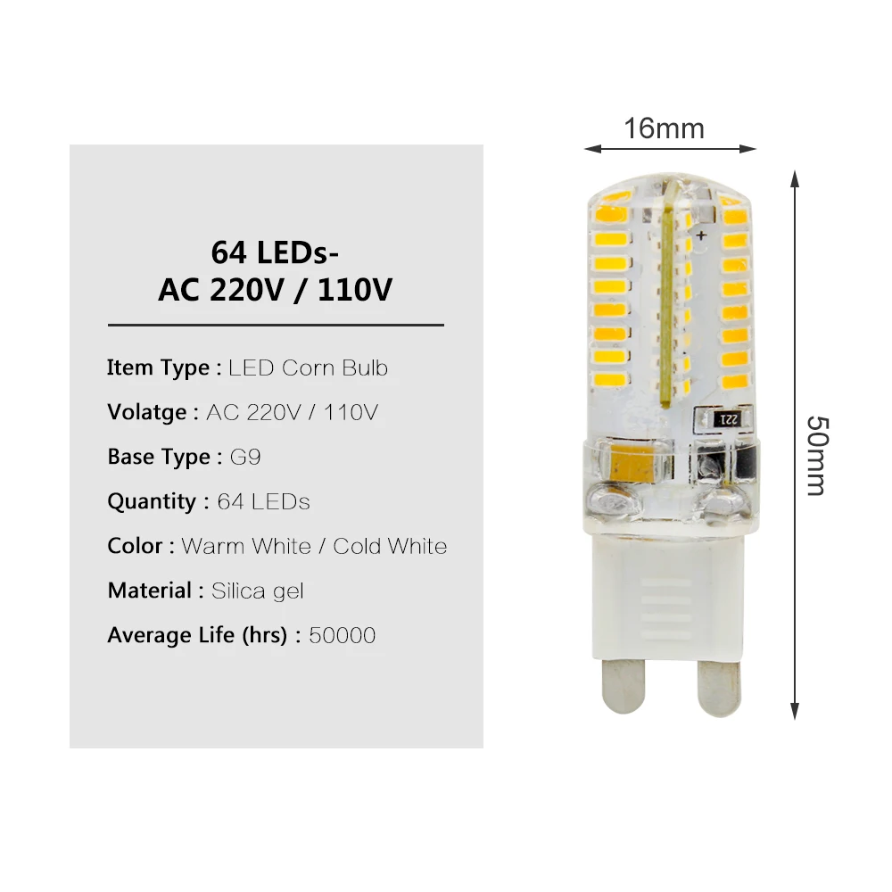 10 шт./лот G9 Светодиодные лампы 64 светодиодов 85-265 В свет SMD 3014 люстра прожектор заменить 6 Вт компактный лампа дневного света для дома Освещение
