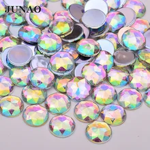 JUNAO-diamantes de imitación acrílicos de 18mm, 20mm y 25mm, cristales AB grandes, cristales de espalda plana de Strass sin necesidad de coser, piedras redondas, pegamento sobre gemas para ropa