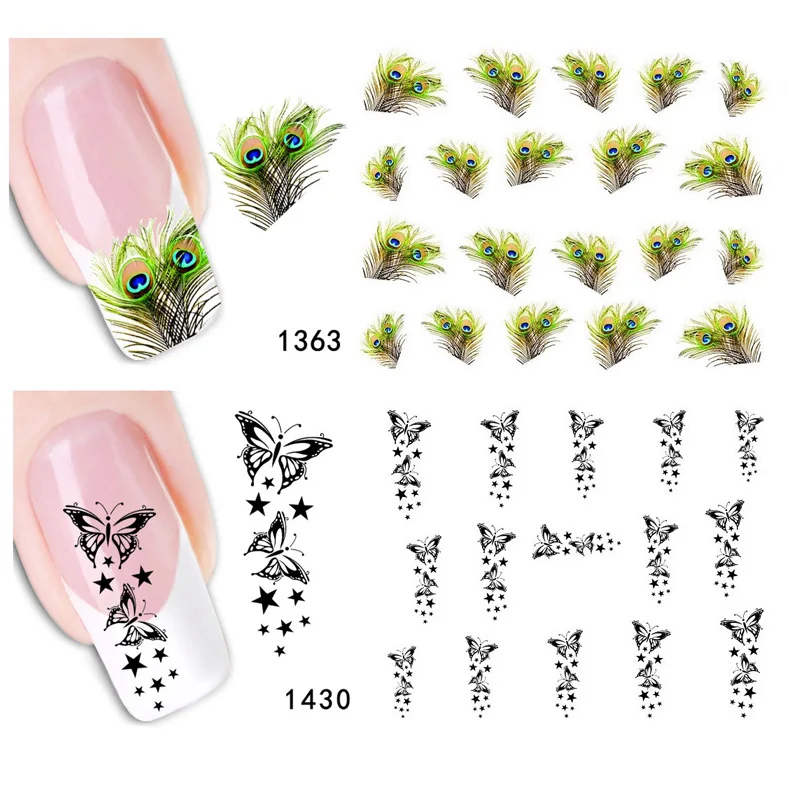 Bittb 2 шт. наклейка с цветком для ногтей изящное цветастое платье Nail Art Наклейки, водяной знак татуировки ногтей Наклейка Советы украшения инструменты для маникюра - Цвет: XF1363-XF1430