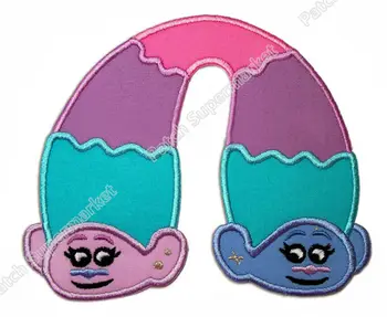 

6" Satin and Chenille Trolls cartoon iron on patch large felt applique for girls clothing Movie TV Costume Embroidered Emblem