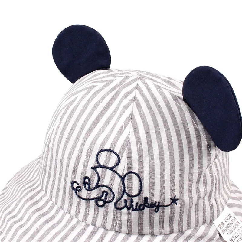 Striped Cartoon Baby Hat Mouse Ears Cute Baby Cap Breathable Wide Brim Baby Boys Hat Summer Lace Up Sun Cap Baby Girls Clothing (10)