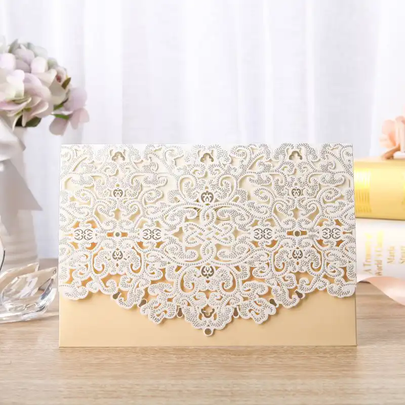 1pcs Gold Red White Laser Cut Luxury Flora Wedding Invitations Card Elegant Lace Favor Print Envelopes Party Decoration 1pcs Gold Red White Laser Cut Luxury Flora Wedding Invitations Card Elegant Lace Favor Print Envelopes Party Decoration