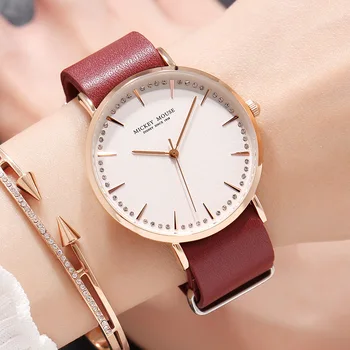 

woman wristwatches genuine leather quartz ladies clocks Disney Mickey mouse brand watches waterproof diamond Citizen movement