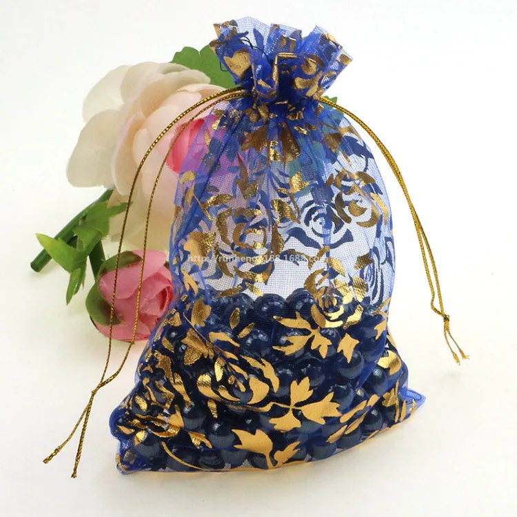 100 шт. бронзового цвета розы подарок из органзы сумки конфеты 13x18 см тянущаяся Органза Прозрачная марлевая основа Чехлы bagsJewelry упаковка 5ZSH335 - Цвет: royal blue