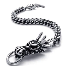 Men's Jewelry Bracelet Stainless Steel Dragon Biker Black Silver