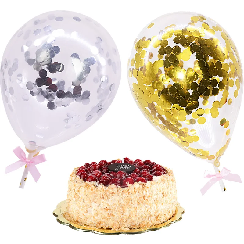 

5inch mini Transparent Confetti Balloon Set Cake Topper with paper Straw Baby Shower Birthday Wedding Party balloons Decoration