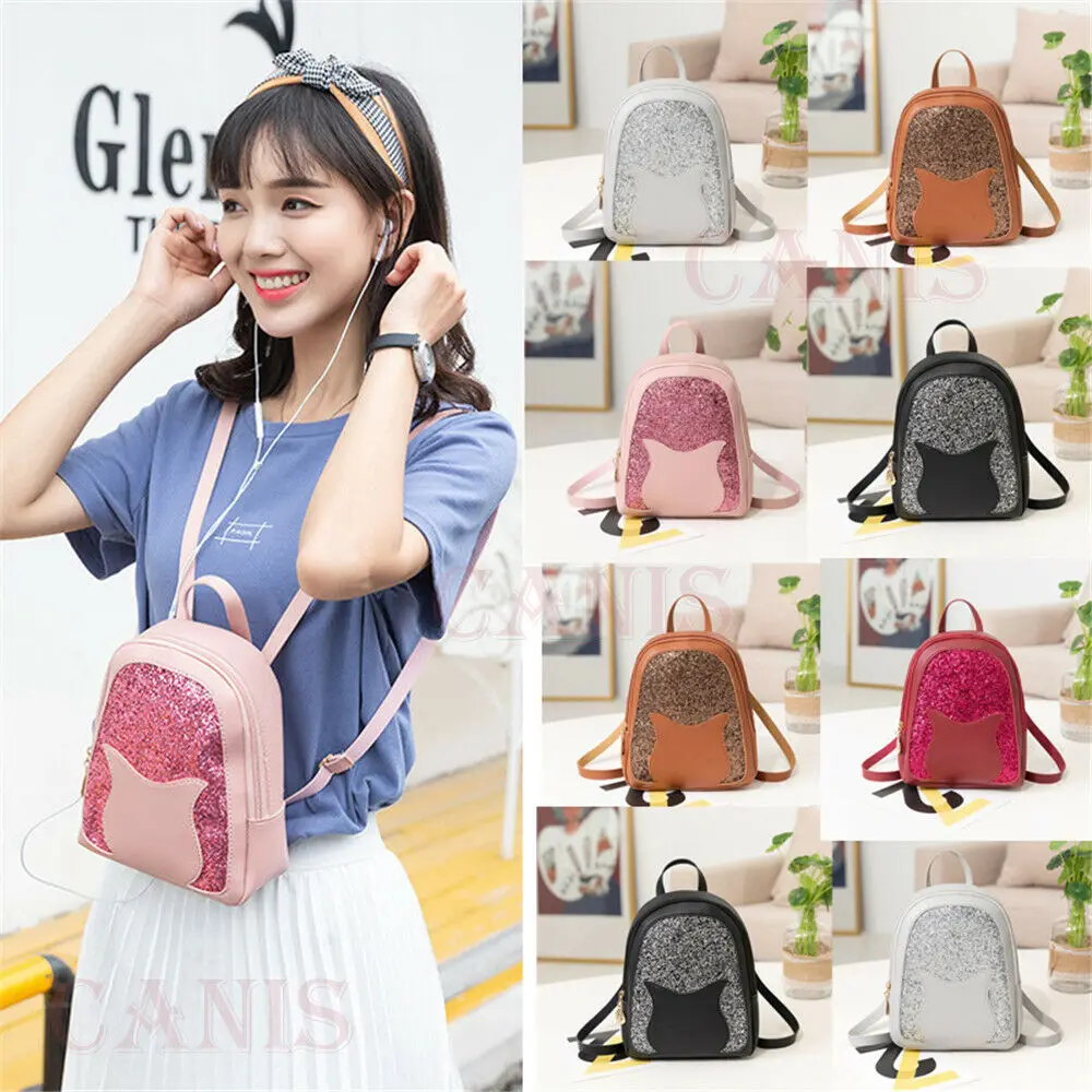 

2019 Newest Hot Women Girls Mini Faux Leather Sequins Backpack Rucksack School Bag Travel Backpacks
