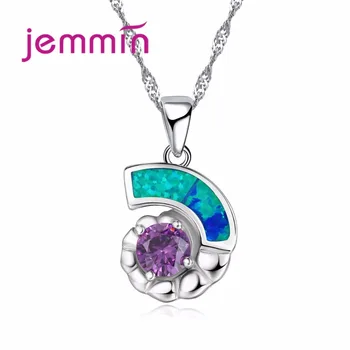 

925 Sterling Silver Necklace Pendant Jewelry With Blue Fire Opal Stone Snails Design Crystal Pendants Chokers Necklace
