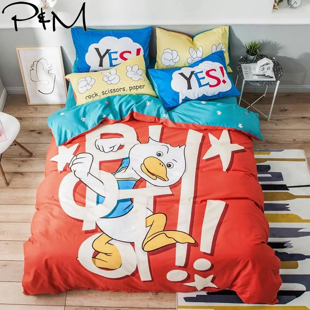 

2019 Cartoon Duck Red Bedlinens Twin Full Queen Size Flat Sheet Fitted Sheet Duvet Cover Set Cotton Bedding Set