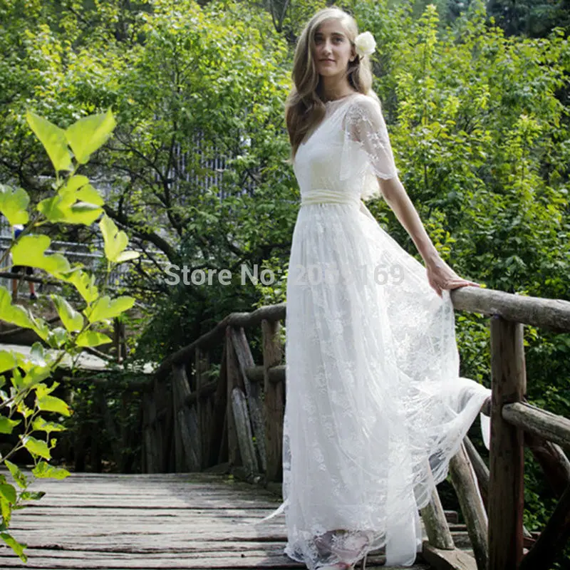 custom-made-long-Bohemia-wedding-dresses-2017-boat-neck-white-lace-half-sleeves-boho-Bridal-Gown