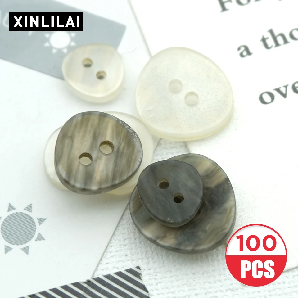 

Hot Sale 100pcs Two Holes Oval Resin Handmade Buttons Flat Buttom High Grade Simple Buttons For Clothing Accessories Two Color