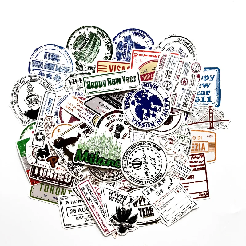 60pcs Tourist Style Waterproof PVC Graffiti Sticker Stamp Label Paper Luggage Box Guitar Vehicle Sticker No Repetition Stickers 60pcs Tourist Style Waterproof PVC Graffiti Sticker Stamp Label Paper Luggage Box Guitar Vehicle Sticker No Repetition Stickers