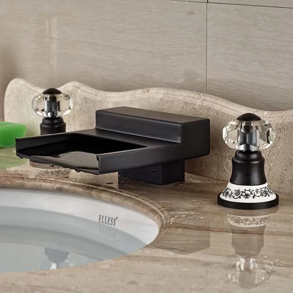 Crystal Ceramic Handles Oil Rubbed Bronze Bathroom Faucet Widespread Mixer Tap